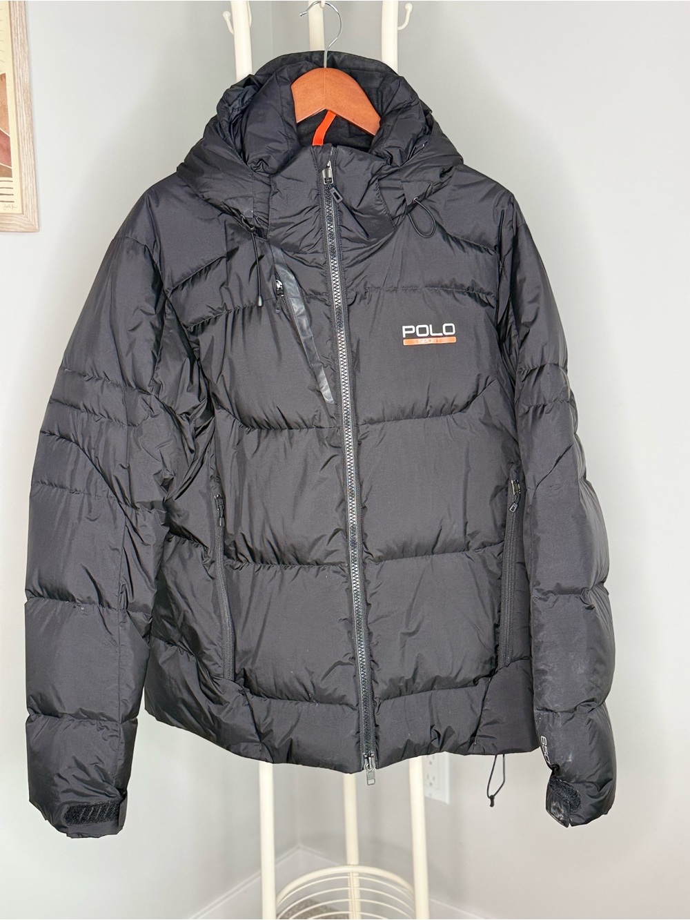 Polo by Ralph Lauren Black Puffer Jacket with Orange Accent
